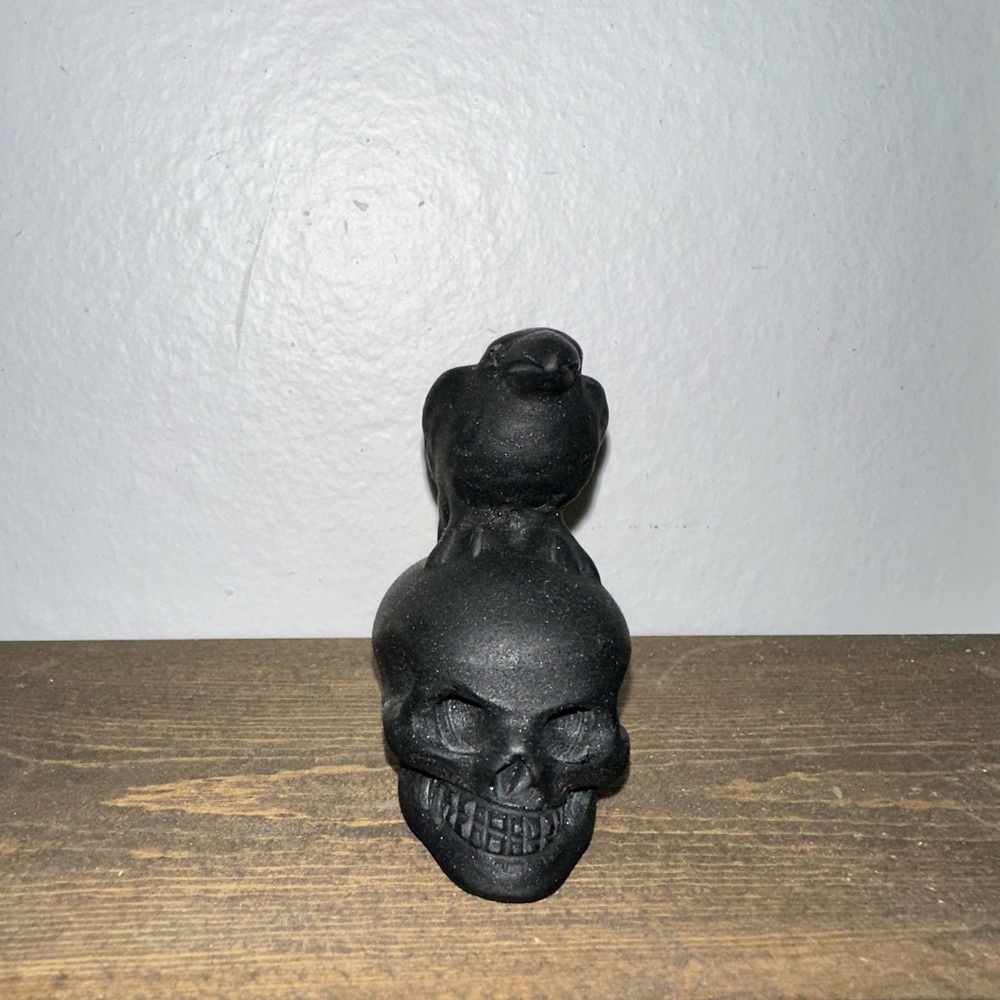 Black Obsidian Skull and Raven